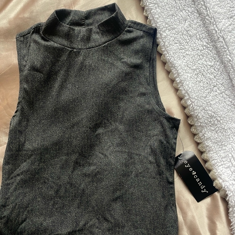 Selling Brand New, Never Worn, Sleeveless, Mock-neck, Grey shirt